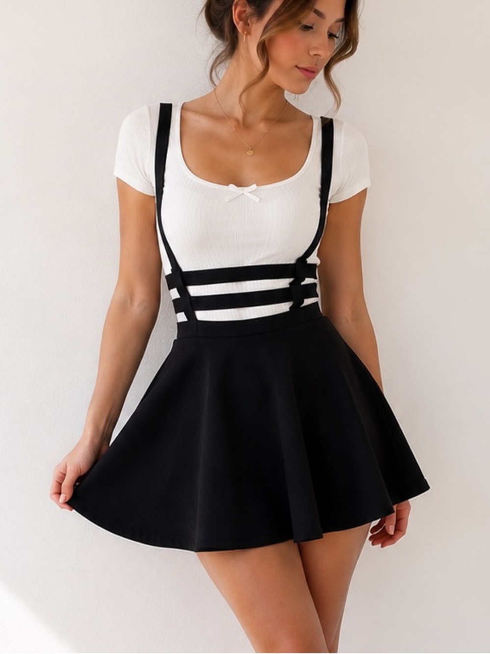 Urban Coco Black Suspender Skater Mini Dress Coquette Y2K Size S 🍒